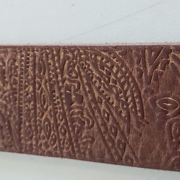 Brown Tooled Leather Belt with Coppery Metal Buckle With Rhinstones - Picture 3 of 13